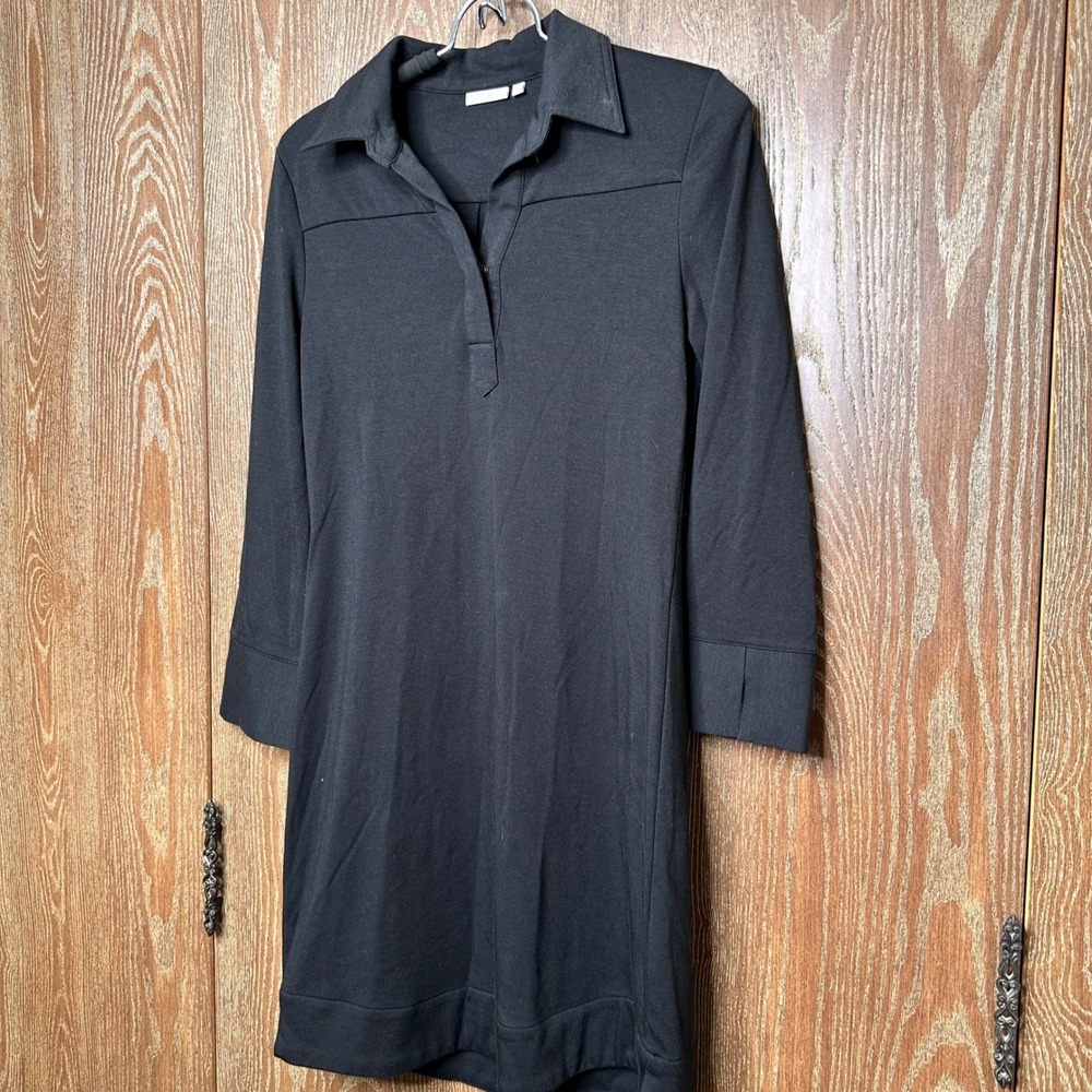 Ellie‎ Kai Women Black Polo Neck Shift Dress 3/4 Sleeve Size 0 Rayon Blend Mini - Picture 2 of 6